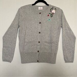 Hanna Andersson Sweater Girls 12 Gray Embroidered Floral Cardigan Flower NEW